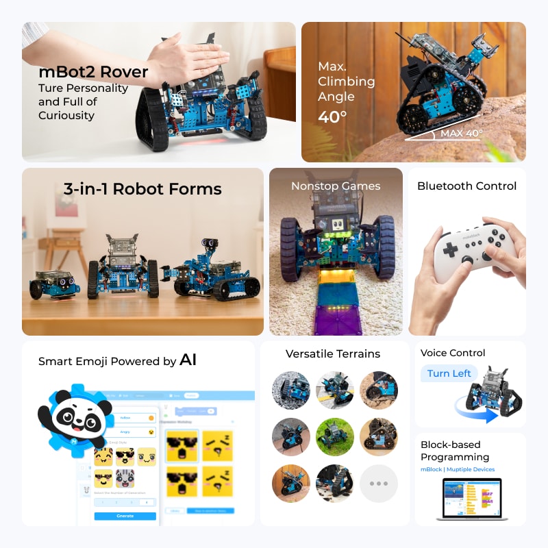 Makeblock mBot2 Rover コーディング学習ロボット / Makeblock mBot2 Rover Robotics Kit: Kid's Interactive Emo Robot for Coding Learning and Outdoor Play 商品画像
