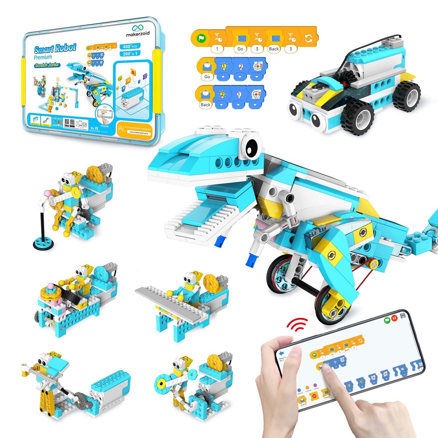 Makerzoid 200-in-1 Scratch Jr コーディングロボットキット / makerzoid 200-in-1 Scratch Jr Coding Robot Kit - STEM Smart Robot Premium Educational Toy - Junior Programming Learning Kit - DIY Robotics Kit for Kids