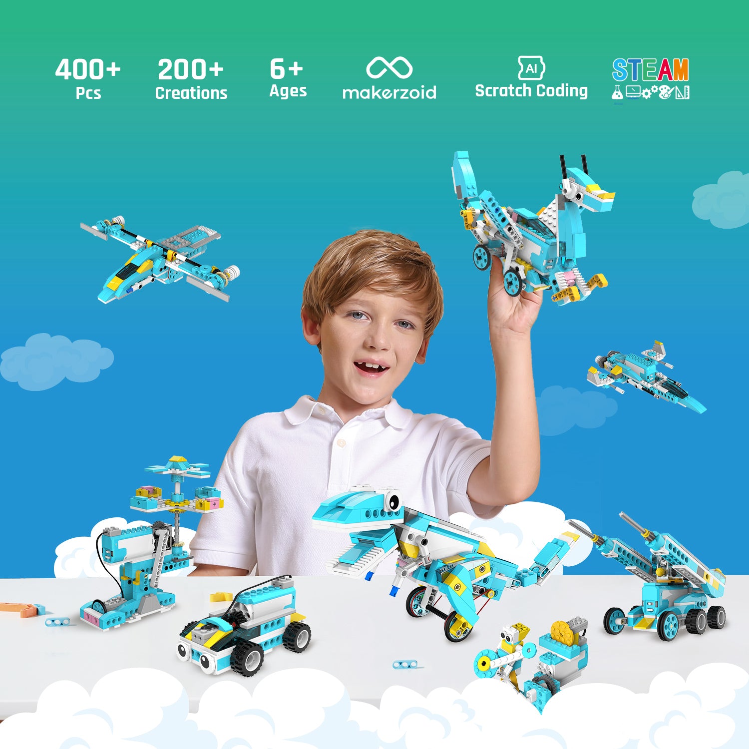 Makerzoid 200-in-1 Scratch Jr コーディングロボットキット / makerzoid 200-in-1 Scratch Jr Coding Robot Kit - STEM Smart Robot Premium Educational Toy - Junior Programming Learning Kit - DIY Robotics Kit for Kids 商品画像