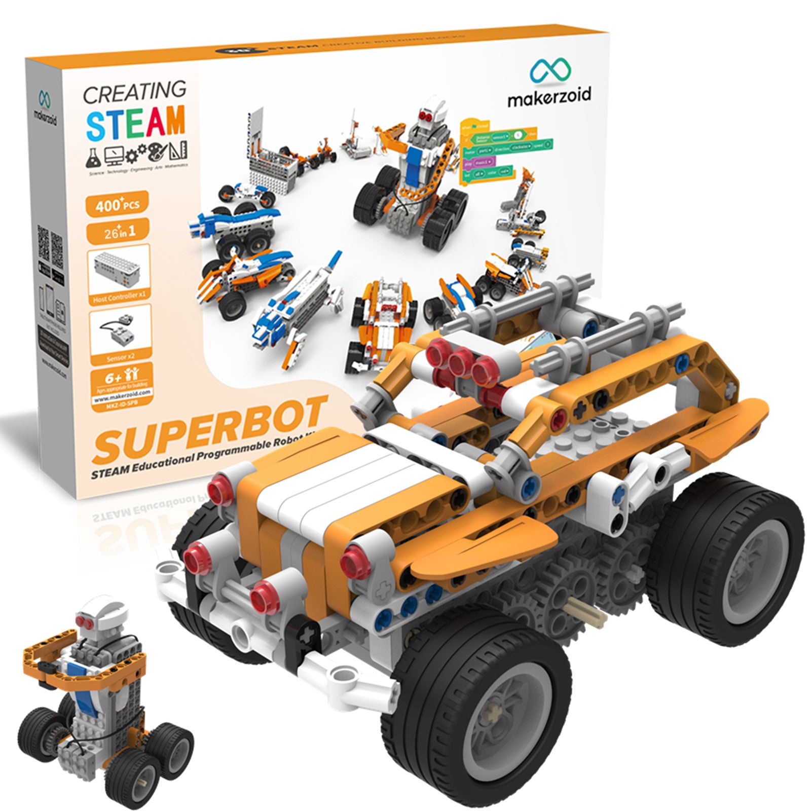 Makerzoid SUPERBOT 26-in-1 プログラミングロボットキット / Makerzoid SUPERBOT 26-in-1 Coding Robot Kit STEM Programmable APP-Enabled Building Robot Toys Learning Kit for Kids