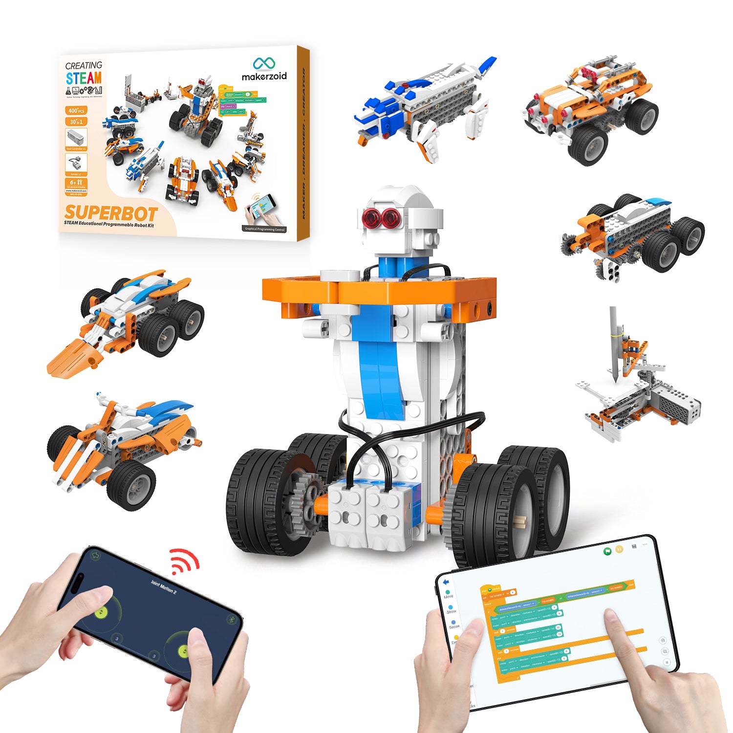 Makerzoid SUPERBOT 26-in-1 プログラミングロボットキット / Makerzoid SUPERBOT 26-in-1 Coding Robot Kit STEM Programmable APP-Enabled Building Robot Toys Learning Kit for Kids 商品画像
