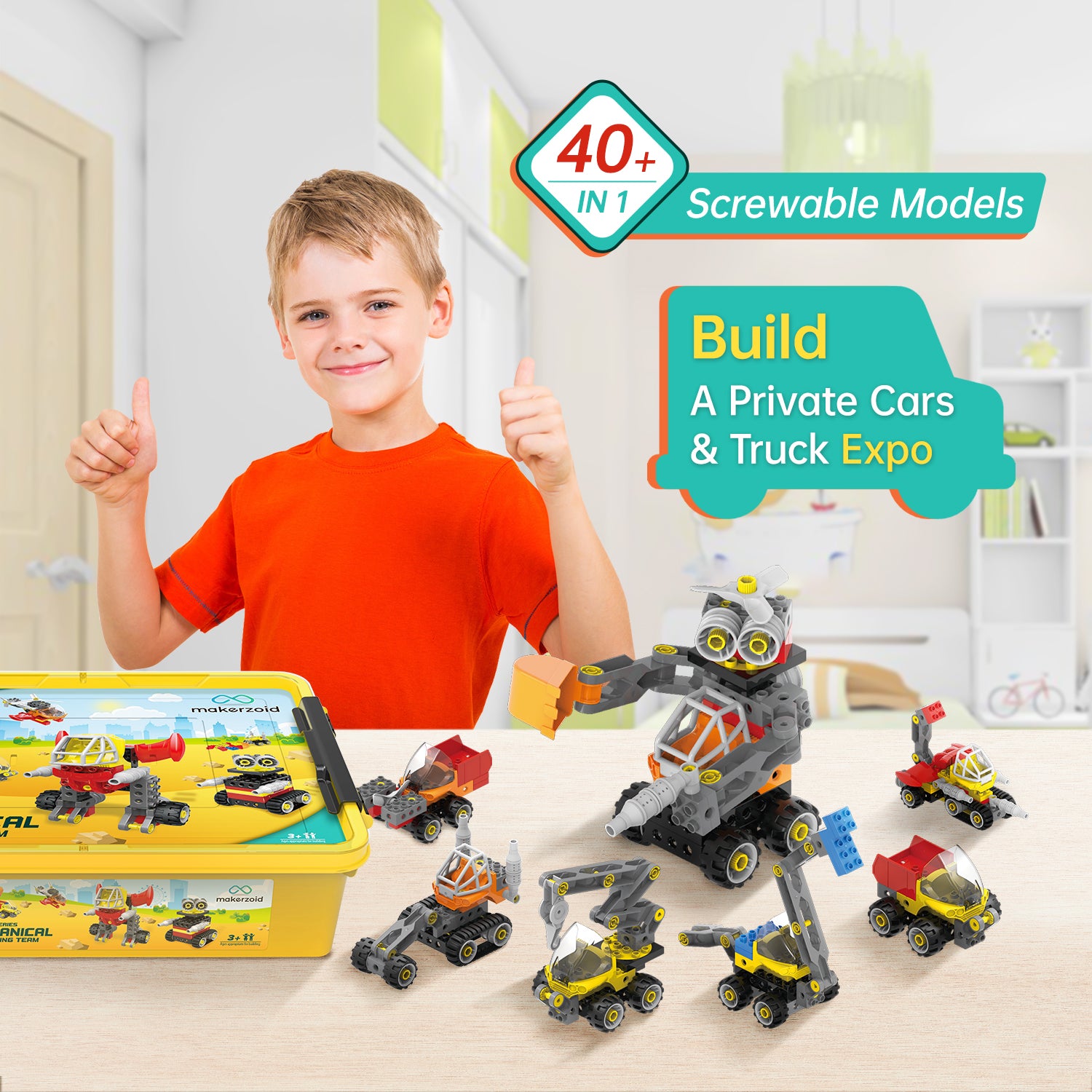 Makerzoid Screwable Big Building Blocks 40-in-1 機械工学ブロック / Makerzoid Screwable Big Building Blocks 40 in 1 - Mechanical Engineering Team for Kids 3+ years old, Educational Toy for Boys and Girls 商品画像